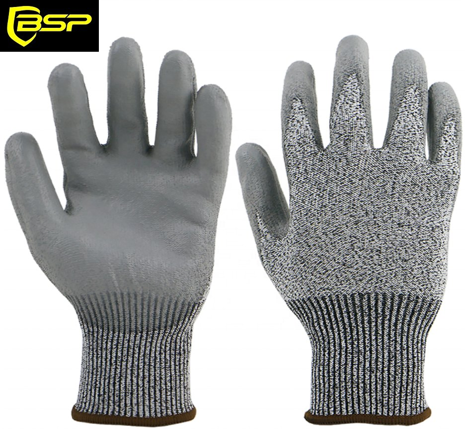 CE En388 D A5 PU Coated Palm Cut Resistant Gloves