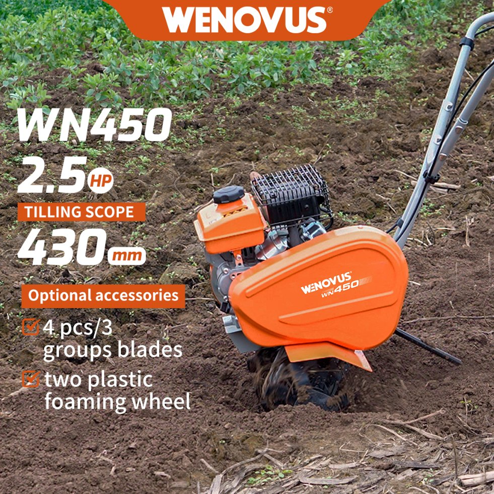 Wenovus WN450 Multi-Functional Agricultural Machinery Gasoline Powered Tiller Farm Machine 1.5kw Cultivator
