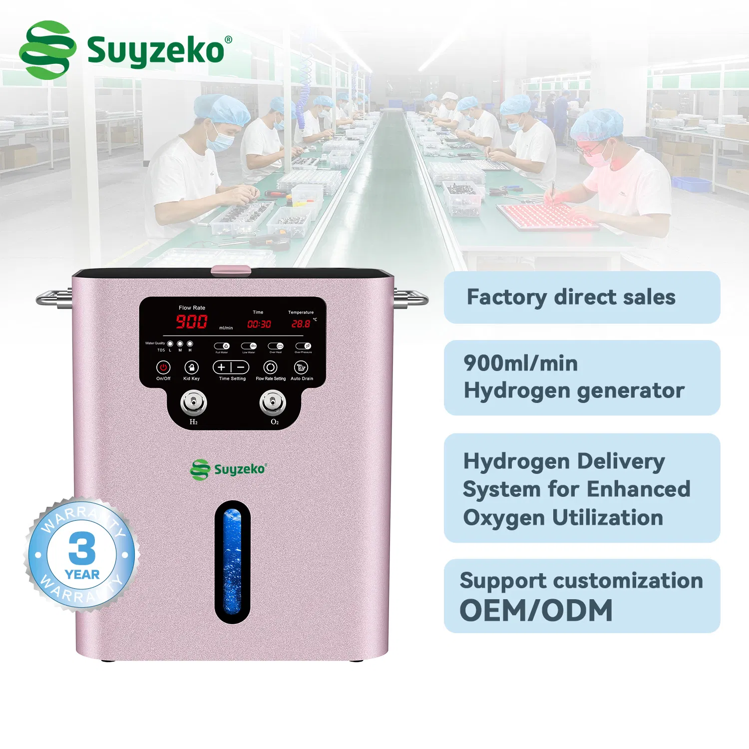 Home Use Hydrogen Therapy 900ml/Min Molecular Hydrogen Gas Inhalation Machine