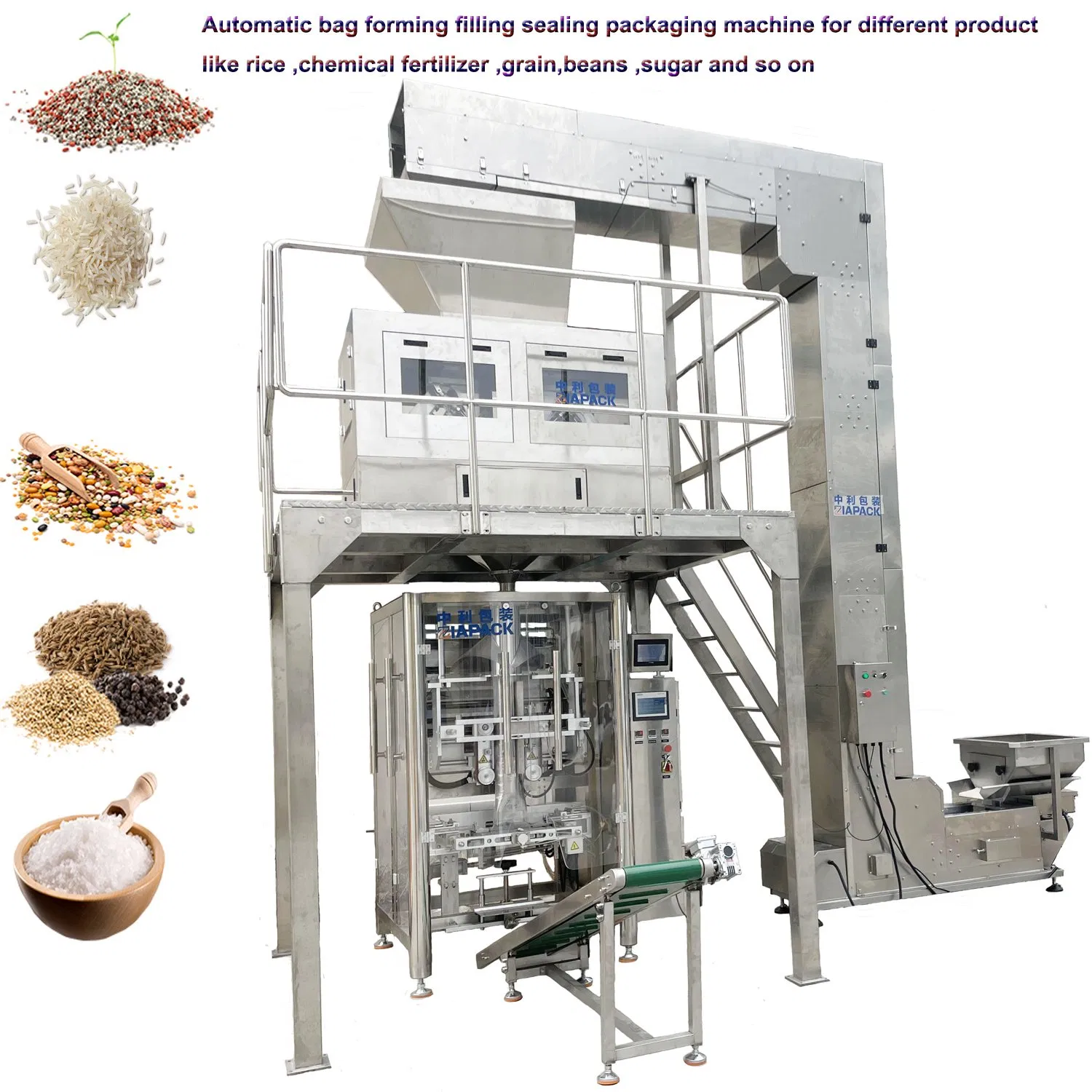 Automatic Vertical Bag Forming Filling Sealing Packaging Machine for Rice, Sugar, Salt, Corns, Seed, Detergent Powder, Washing Powder